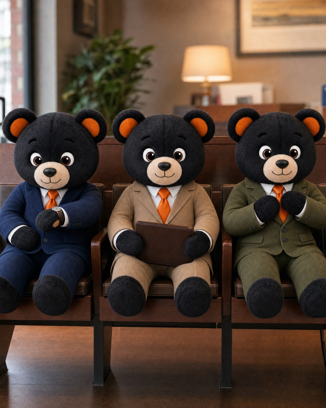 Orso candidates waiting for an interview, each in a different suit