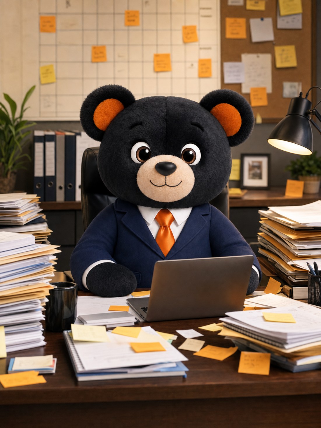 Orso the client, swamped at his desk